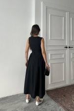 Siyah Gül Detaylı Atlas Elbise - Görsel 2