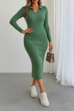 Kadın Uzun Kollu Yakalı Triko Elbise