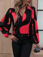 Kadın Uzun Kollu V Yakalı Desenli Modal Bluz - Görsel 2