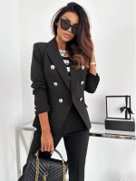 Kadın Uzun Kollu Yakalı önden Düğmeli Cep Detay Atlas Ceket - Görsel 3