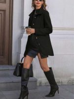 Kadın Uzun Kollu Yakalı önden Düğmeli Astarsız Ithal Kaşe Kaban - Görsel 3