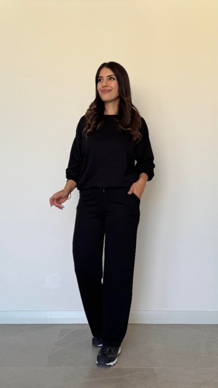 Kadın Uzun Kollu Bisiklet Yaka Viskon Iki Iplik Bluz Ve Pantolon Ikili Takım