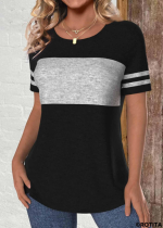 Kadın Kısa Kollu Bisiklet Yaka çift Renkli Viskon Bluz - Görsel 3