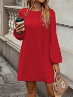 Kadın Uzun Kollu Yuvarlak Yaka Mini Ithal Krep Elbise - Görsel 3