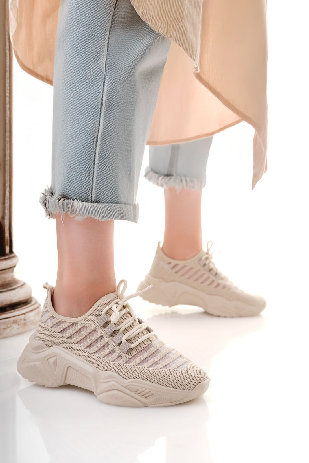 pro_erb17537065506887703673ac1 Ante Bej Triko Bağcıklı Spor Ayakkabı - Görsel 1