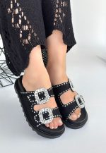 Juana Siyah Nubuk  Taşlı Terlik - Görsel 4