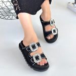 Juana Siyah Nubuk  Taşlı Terlik - Görsel 5