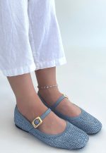 Rives Mavi Cilt Hasır Dokumalı Babet Ayakkabı - Görsel 2