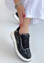 Hawer Siyah Cilt Bağcıklı Spor Ayakkabı