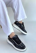 Hawer Siyah Cilt Bağcıklı Spor Ayakkabı - Görsel 2