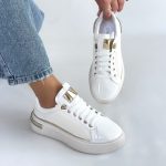 Hley Beyaz Rugan Paraşüt Detaylı Bağcıklı Spor Ayakkabı - Görsel 4