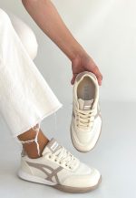 Zlay Bej Cilt Vizon Detaylı Bağcıklı Spor Ayakkabı - Görsel 2