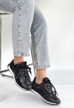 Ranu Siyah Cilt Paraşüt Detaylı Bağcıklı Spor Ayakkabı - Görsel 3