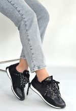 Ranu Siyah Cilt Paraşüt Detaylı Bağcıklı Spor Ayakkabı - Görsel 2