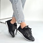 Ranu Siyah Cilt Paraşüt Detaylı Bağcıklı Spor Ayakkabı - Görsel 4