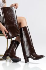 Wila Kahverengi Parlak Topuklu Tak Çıkar Çizme - Görsel 2